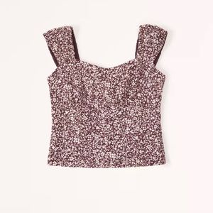Abercrombie Linen-Blend Scrunchie Top Brown Floral size Small
